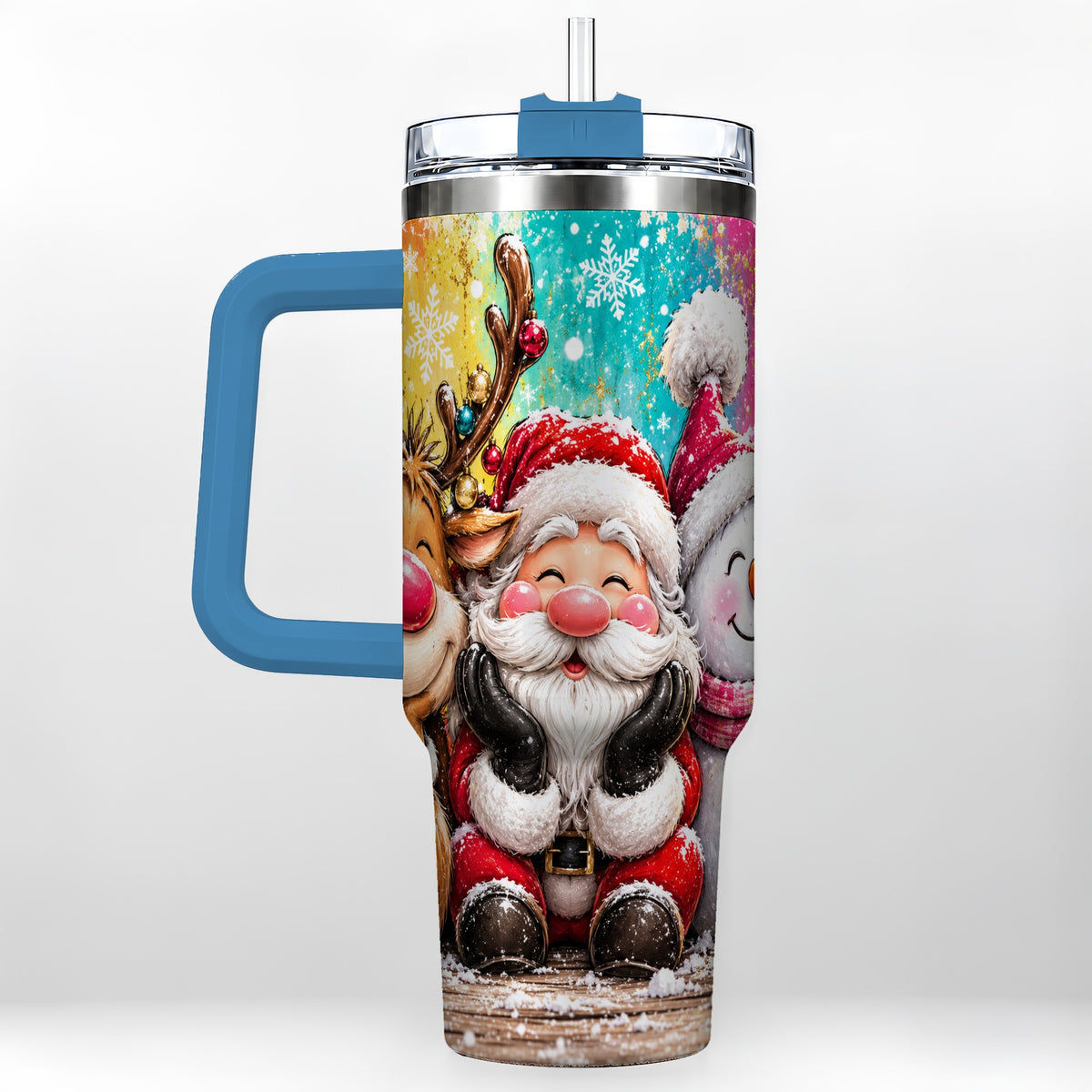 #pl[40oz|Blue] Colorful Christmas 40oz Tumbler with Handle, Holiday Stainless Steel Cup