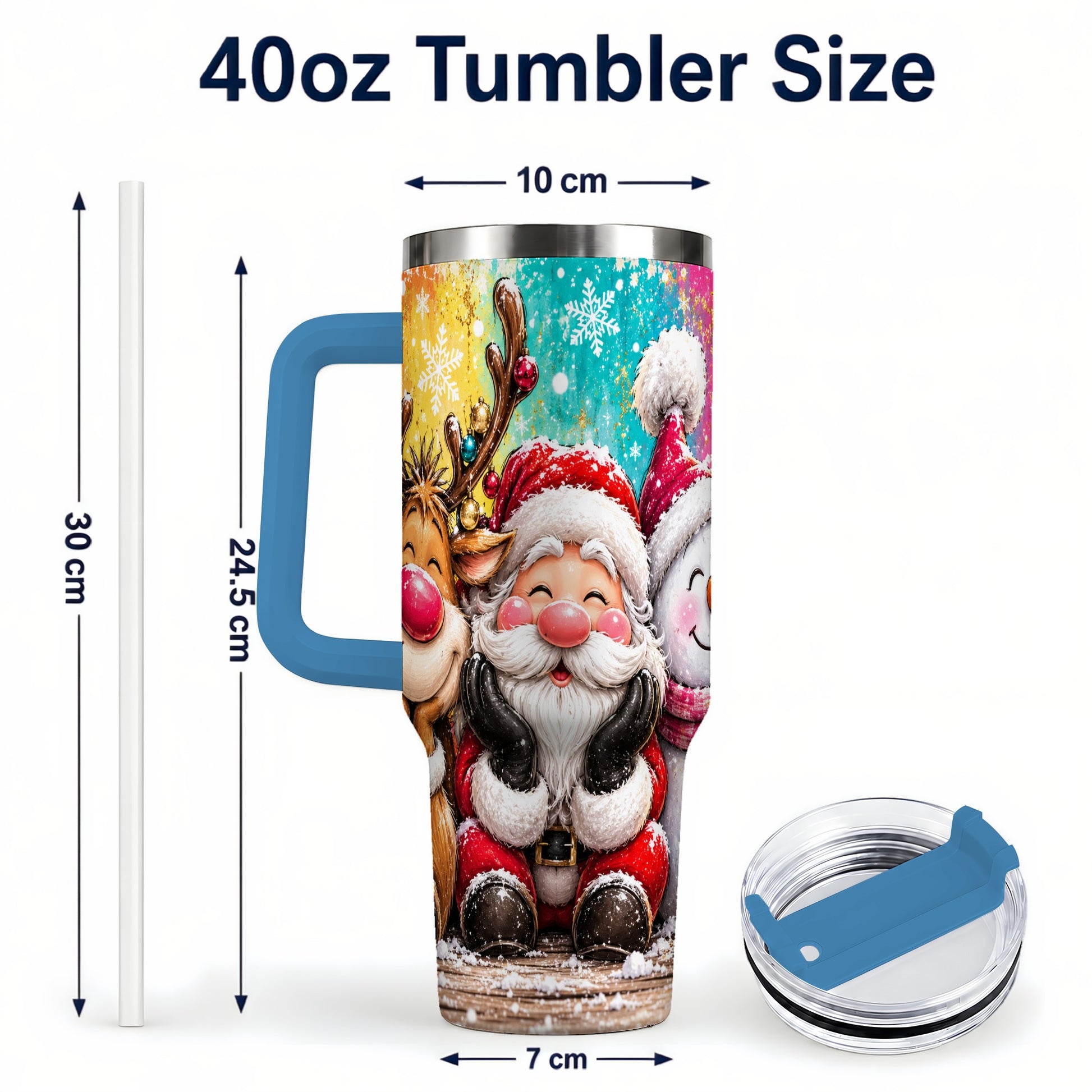#pl[40oz|Blue] Colorful Christmas 40oz Tumbler with Handle, Holiday Stainless Steel Cup