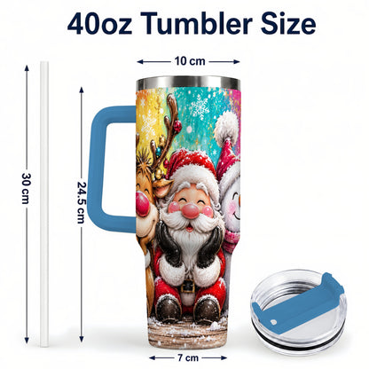 #pl[40oz|Blue] Colorful Christmas 40oz Tumbler with Handle, Holiday Stainless Steel Cup