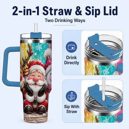 #pl[40oz|Blue] Colorful Christmas 40oz Tumbler with Handle, Holiday Stainless Steel Cup