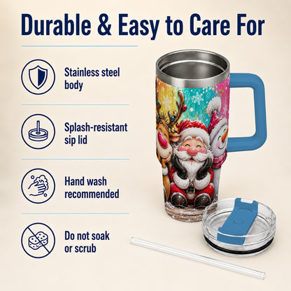#pl[40oz|Blue] Colorful Christmas 40oz Tumbler with Handle, Holiday Stainless Steel Cup
