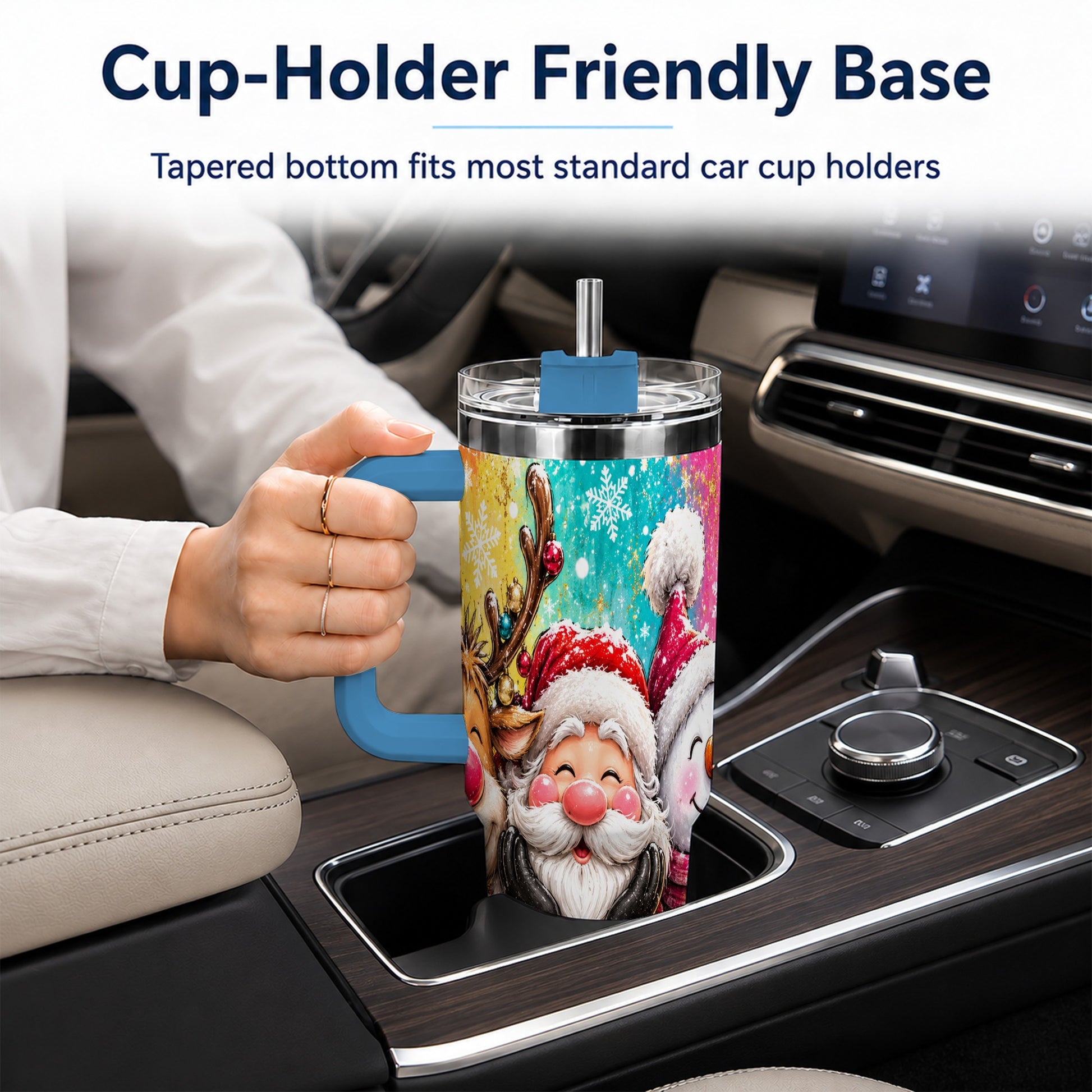#pl[40oz|Blue] Colorful Christmas 40oz Tumbler with Handle, Holiday Stainless Steel Cup