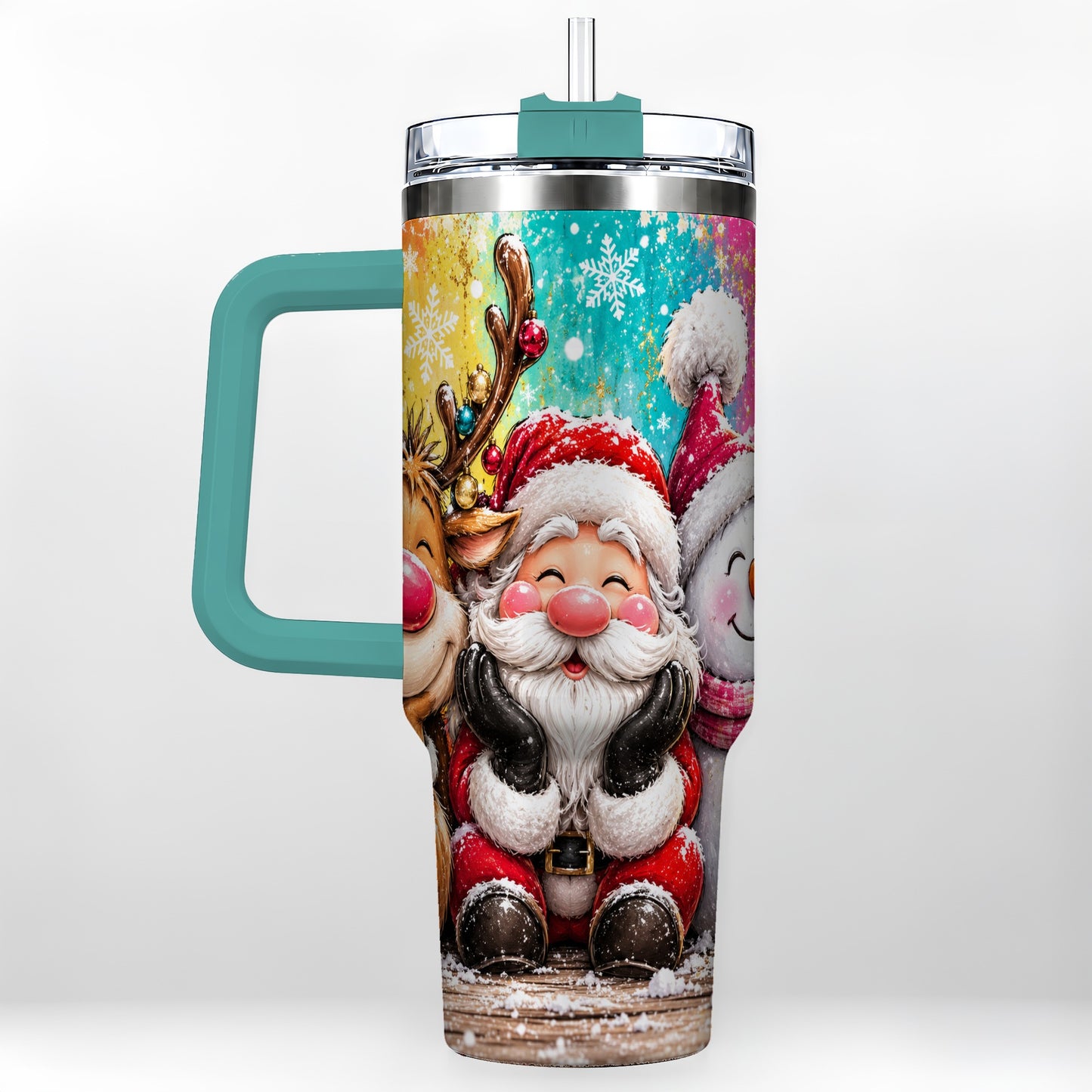 #pl[40oz|Green] Colorful Christmas 40oz Tumbler with Handle, Holiday Stainless Steel Cup