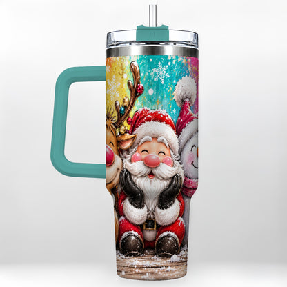 #pl[40oz|Green] Colorful Christmas 40oz Tumbler with Handle, Holiday Stainless Steel Cup