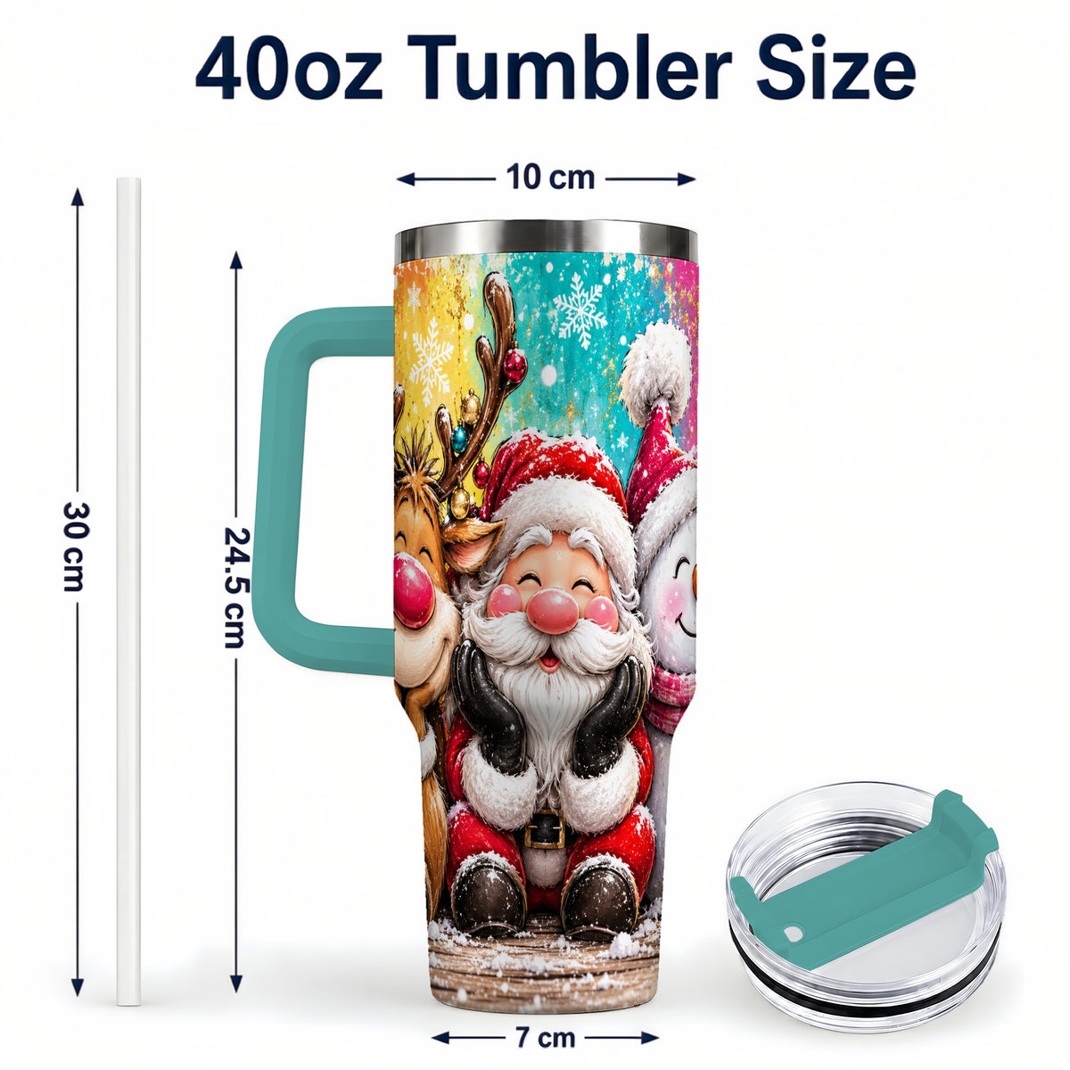 #pl[40oz|Green] Colorful Christmas 40oz Tumbler with Handle, Holiday Stainless Steel Cup