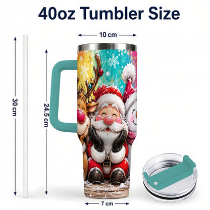 #pl[40oz|Green] Colorful Christmas 40oz Tumbler with Handle, Holiday Stainless Steel Cup