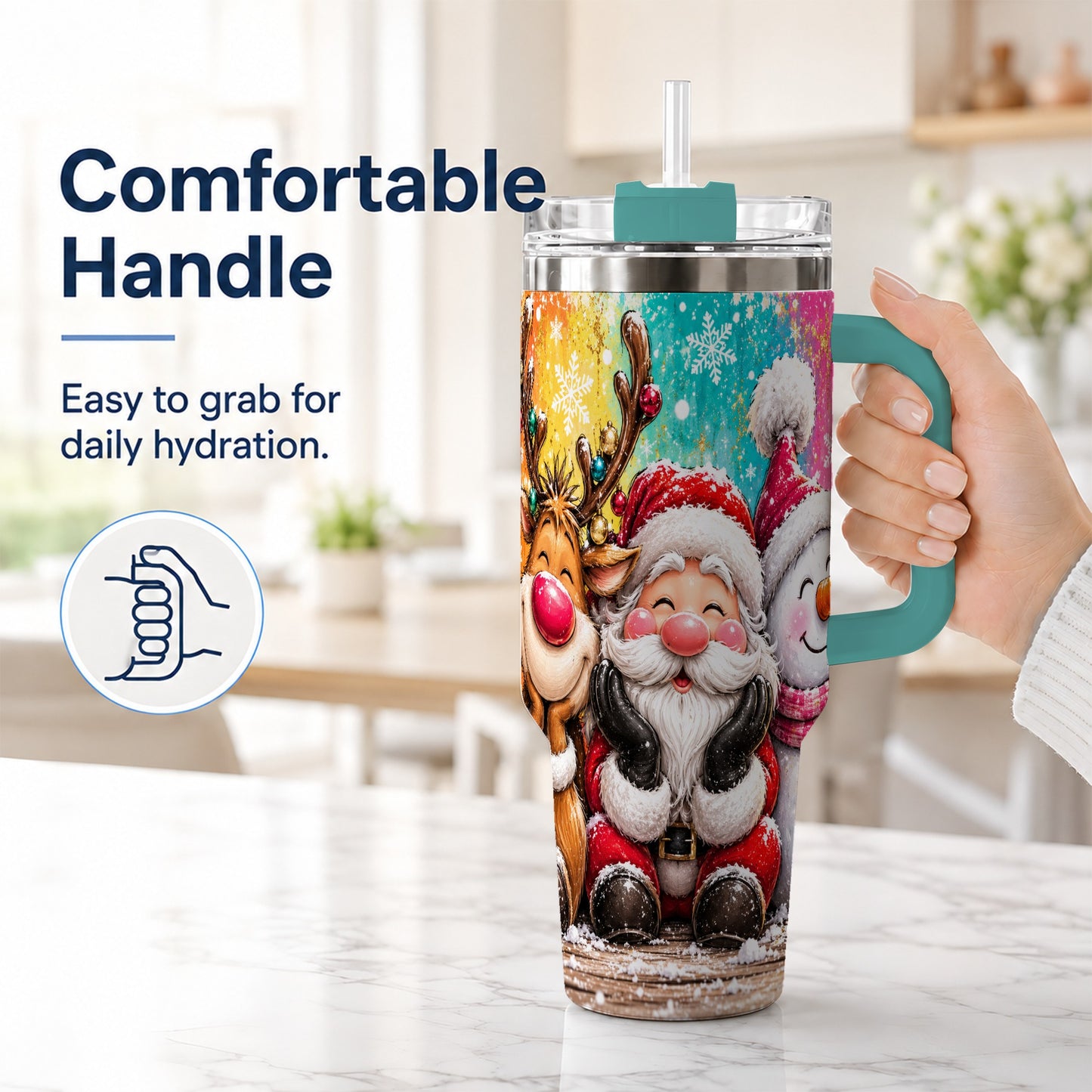 #pl[40oz|Green] Colorful Christmas 40oz Tumbler with Handle, Holiday Stainless Steel Cup