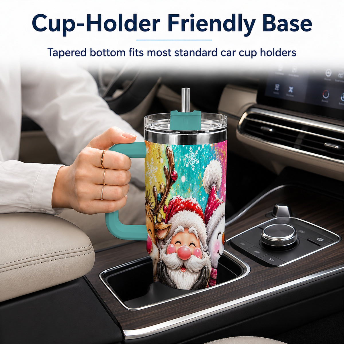 #pl[40oz|Green] Colorful Christmas 40oz Tumbler with Handle, Holiday Stainless Steel Cup
