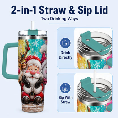 #pl[40oz|Green] Colorful Christmas 40oz Tumbler with Handle, Holiday Stainless Steel Cup