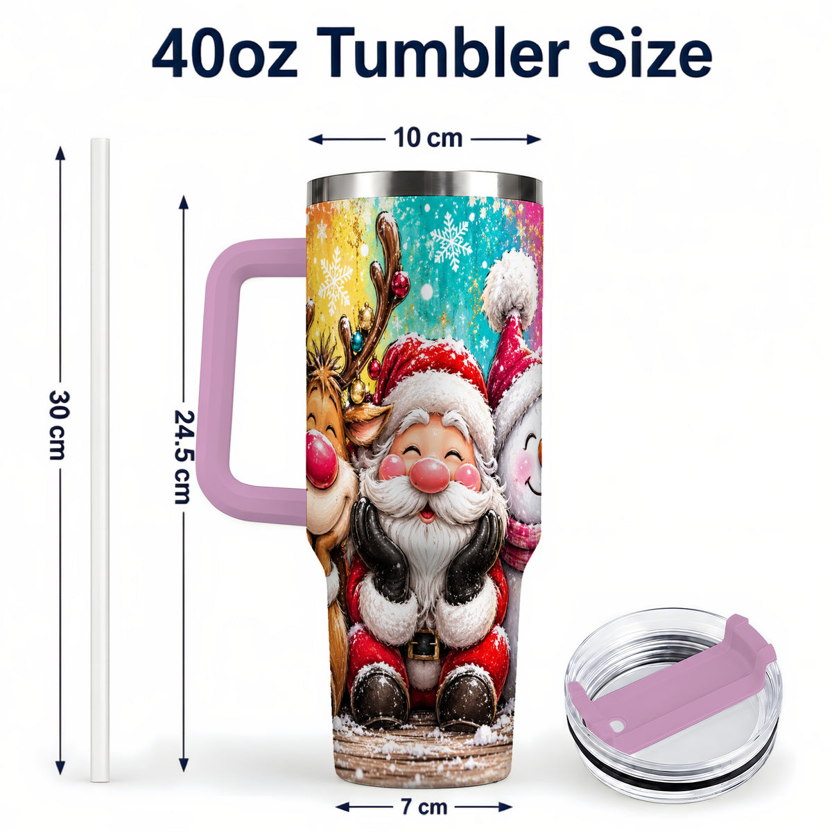 #pl[40oz|Pink] Colorful Christmas 40oz Tumbler with Handle, Holiday Stainless Steel Cup