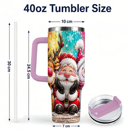 #pl[40oz|Pink] Colorful Christmas 40oz Tumbler with Handle, Holiday Stainless Steel Cup
