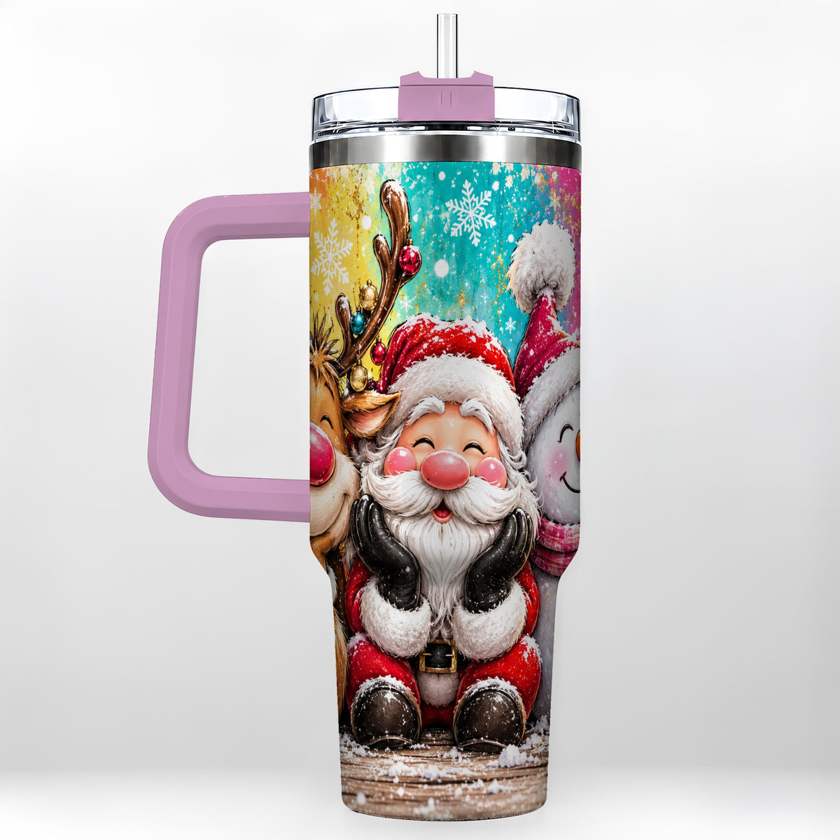 #pl[40oz|Pink] Colorful Christmas 40oz Tumbler with Handle, Holiday Stainless Steel Cup
