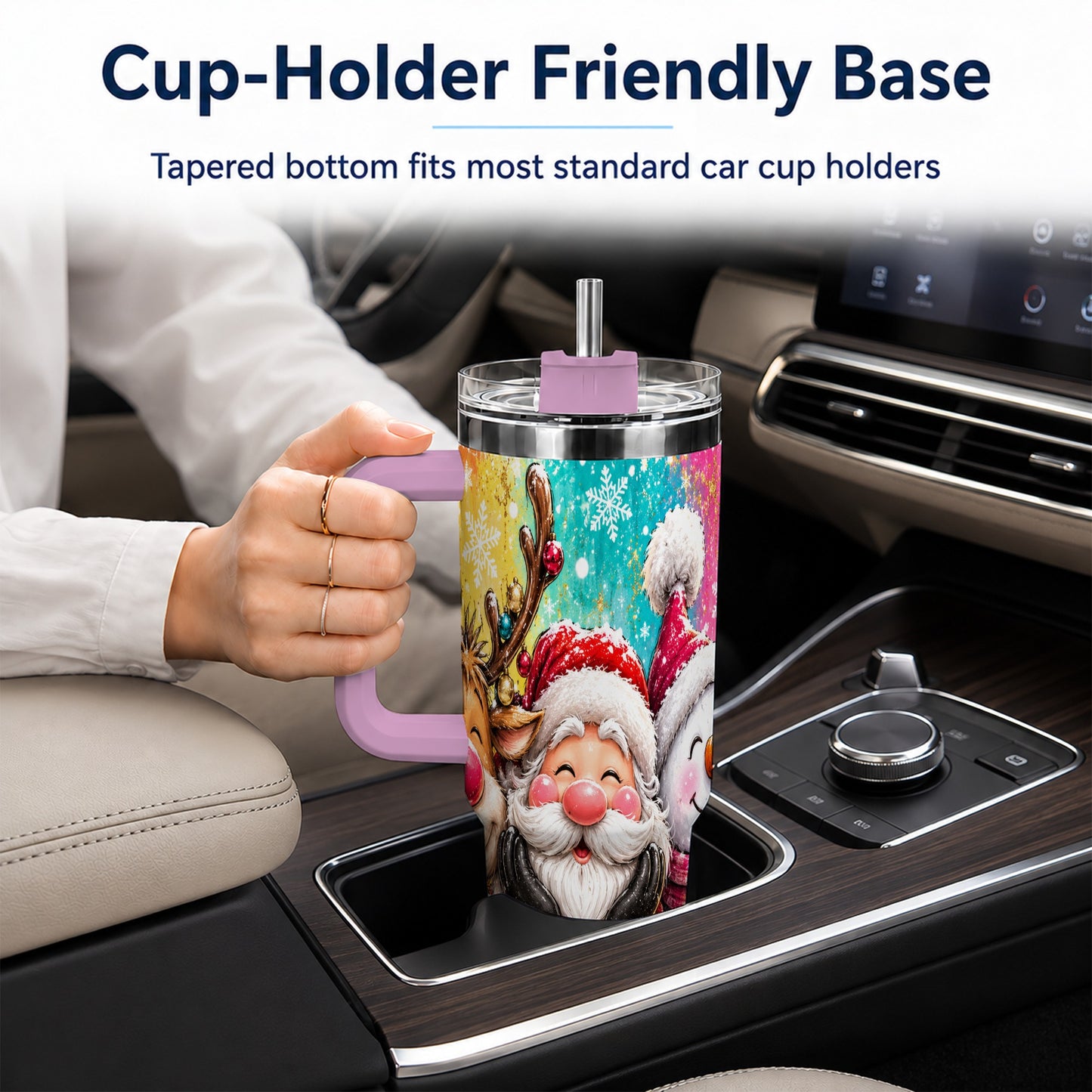 #pl[40oz|Pink] Colorful Christmas 40oz Tumbler with Handle, Holiday Stainless Steel Cup