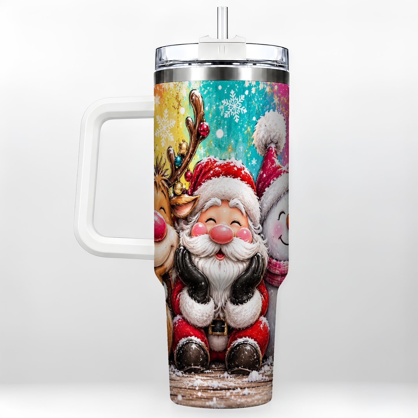 Colorful Christmas 40oz Tumbler with Handle, Holiday Stainless Steel Cup