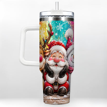 Colorful Christmas 40oz Tumbler with Handle, Holiday Stainless Steel Cup