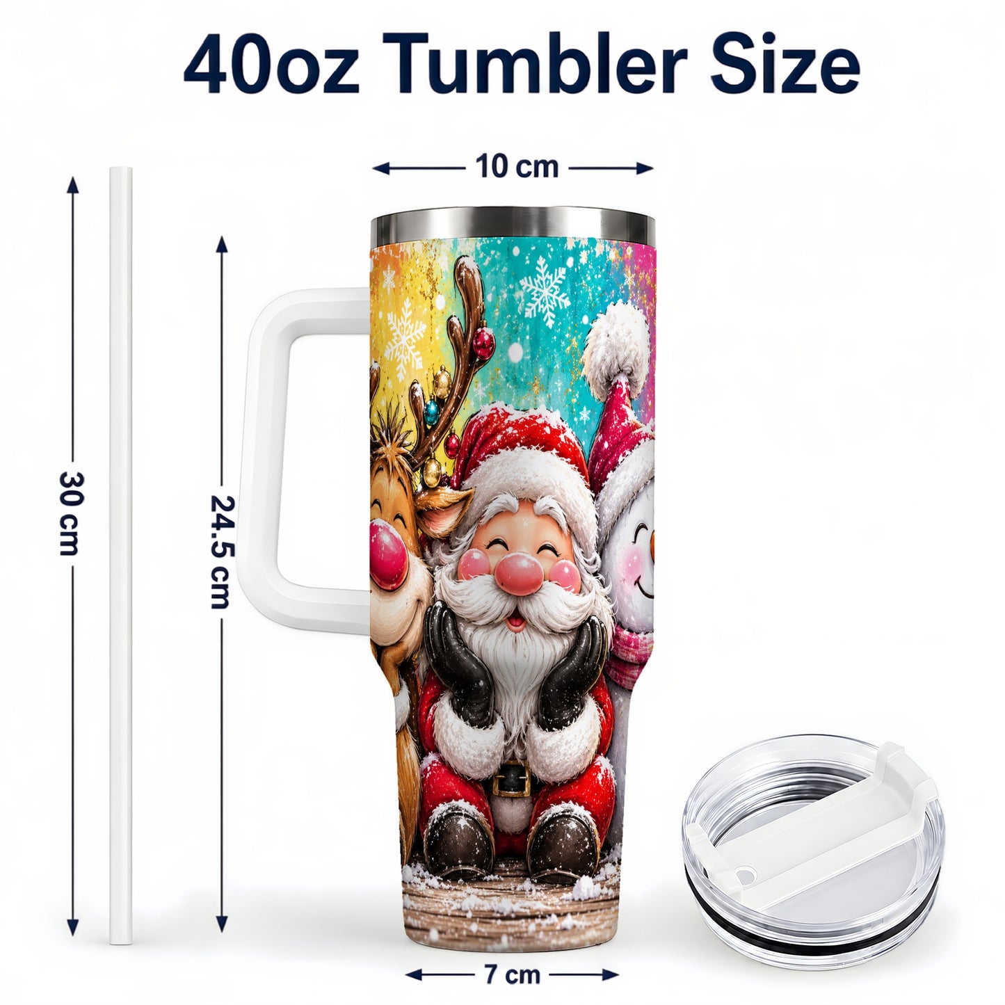 #pl[40oz|White] Colorful Christmas 40oz Tumbler with Handle, Holiday Stainless Steel Cup
