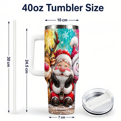 #pl[40oz|White] Colorful Christmas 40oz Tumbler with Handle, Holiday Stainless Steel Cup