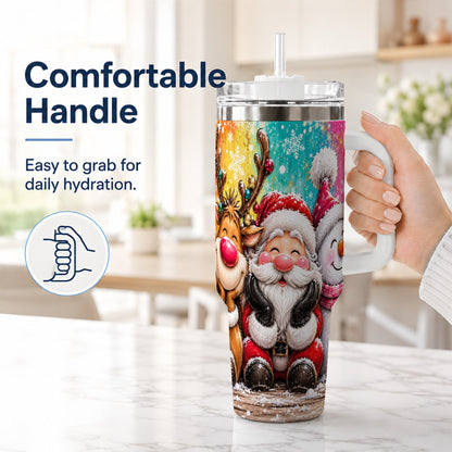 #pl[40oz|White] Colorful Christmas 40oz Tumbler with Handle, Holiday Stainless Steel Cup