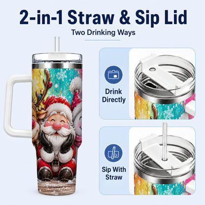 #pl[40oz|White] Colorful Christmas 40oz Tumbler with Handle, Holiday Stainless Steel Cup