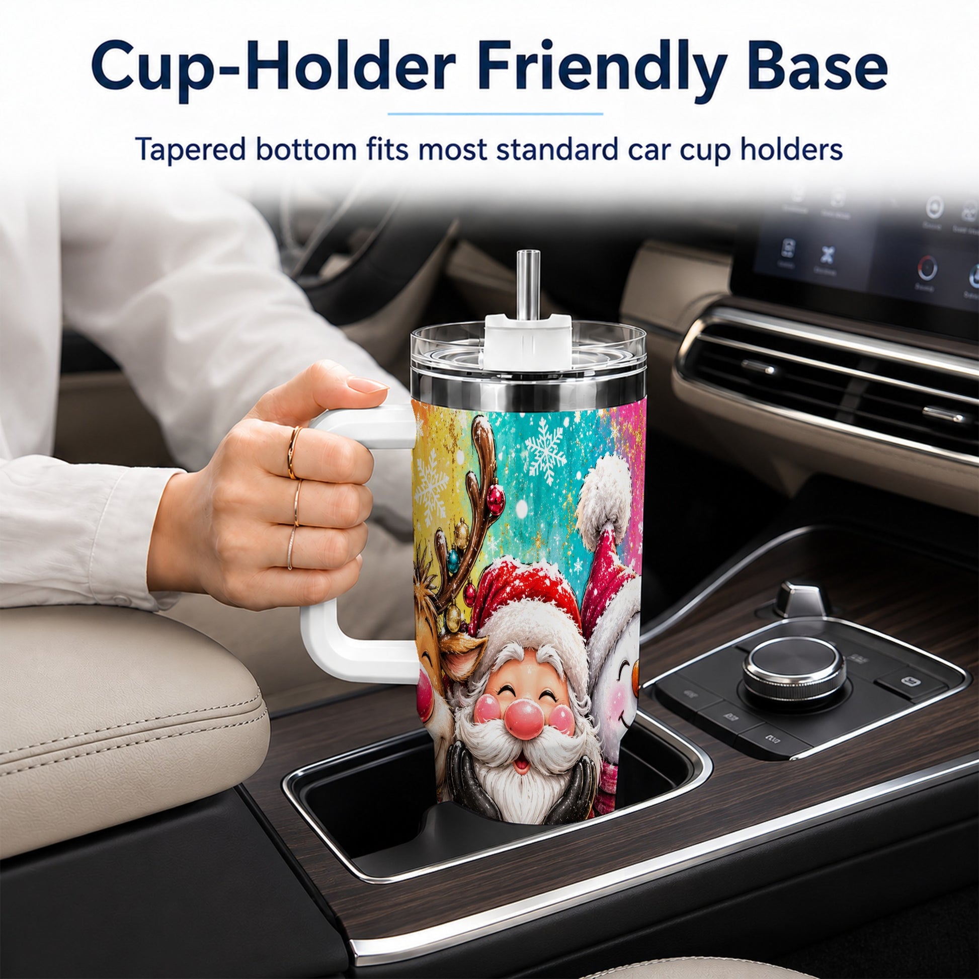 #pl[40oz|White] Colorful Christmas 40oz Tumbler with Handle, Holiday Stainless Steel Cup