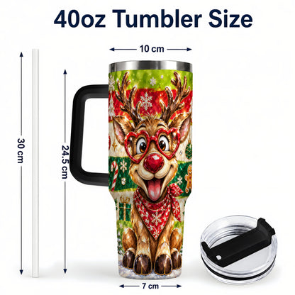 #pl[40oz|Black] Funny Reindeer 40oz Tumbler with Handle, Christmas Stainless Steel Cup