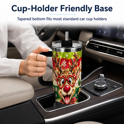#pl[40oz|Black] Funny Reindeer 40oz Tumbler with Handle, Christmas Stainless Steel Cup