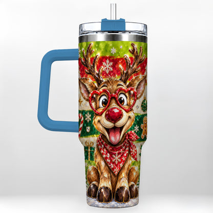 #pl[40oz|Blue] Funny Reindeer 40oz Tumbler with Handle, Christmas Stainless Steel Cup