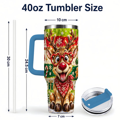 #pl[40oz|Blue] Funny Reindeer 40oz Tumbler with Handle, Christmas Stainless Steel Cup