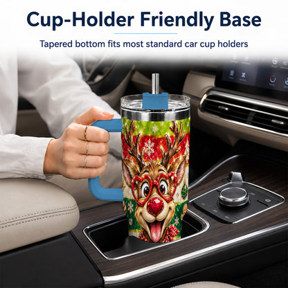 #pl[40oz|Blue] Funny Reindeer 40oz Tumbler with Handle, Christmas Stainless Steel Cup
