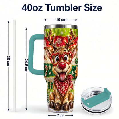 #pl[40oz|Green] Funny Reindeer 40oz Tumbler with Handle, Christmas Stainless Steel Cup