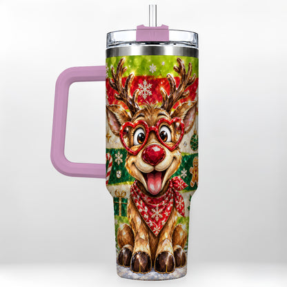 #pl[40oz|Pink] Funny Reindeer 40oz Tumbler with Handle, Christmas Stainless Steel Cup