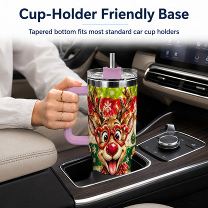 #pl[40oz|Pink] Funny Reindeer 40oz Tumbler with Handle, Christmas Stainless Steel Cup