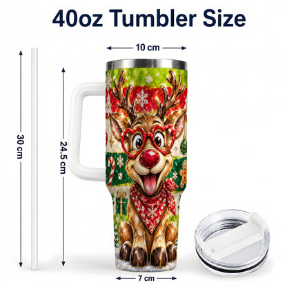 #pl[40oz|White] Funny Reindeer 40oz Tumbler with Handle, Christmas Stainless Steel Cup