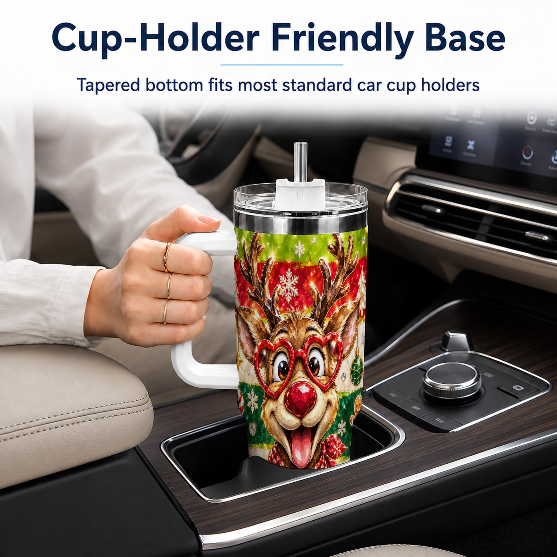 #pl[40oz|White] Funny Reindeer 40oz Tumbler with Handle, Christmas Stainless Steel Cup
