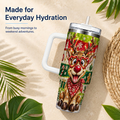 #pl[40oz|White] Funny Reindeer 40oz Tumbler with Handle, Christmas Stainless Steel Cup