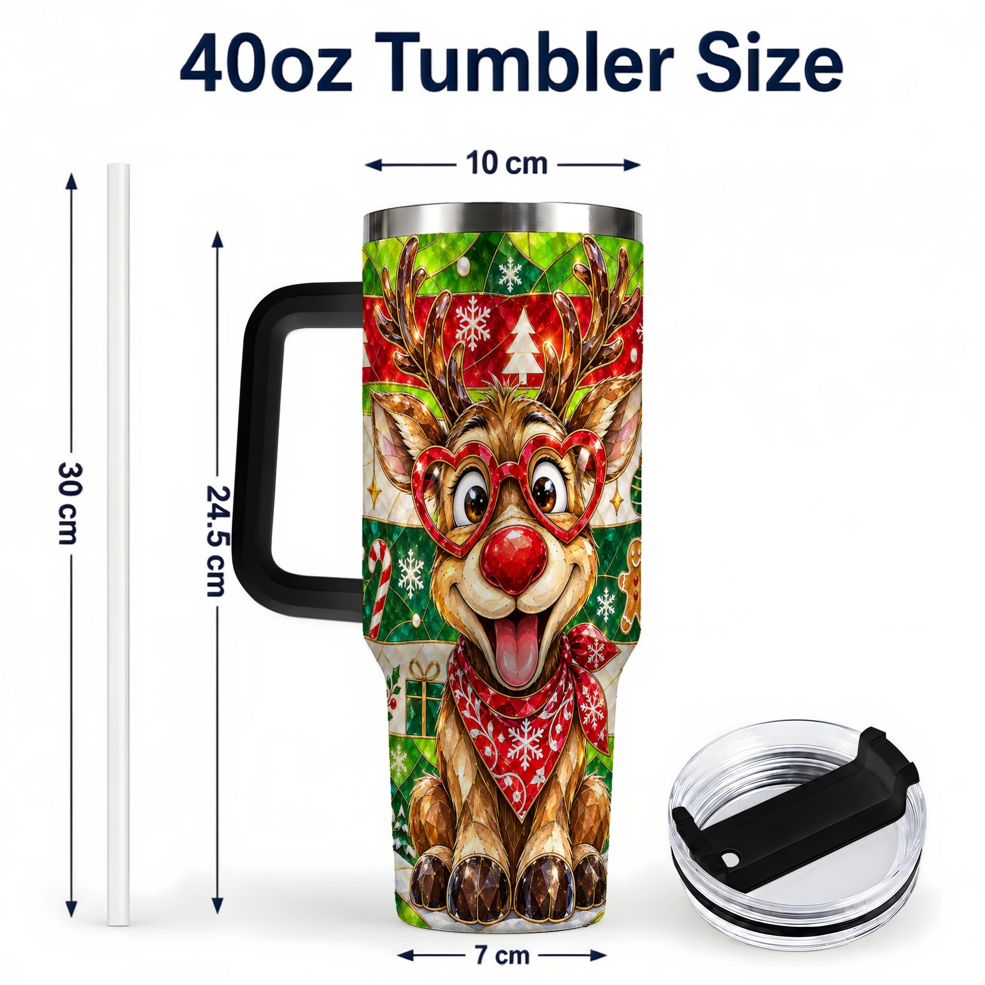#pl[40oz|Black] Christmas Reindeer 40oz Tumbler with Handle, Stainless Steel Travel Cup