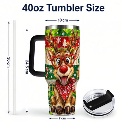 #pl[40oz|Black] Christmas Reindeer 40oz Tumbler with Handle, Stainless Steel Travel Cup