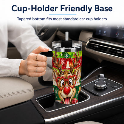 #pl[40oz|Black] Christmas Reindeer 40oz Tumbler with Handle, Stainless Steel Travel Cup