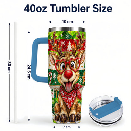 #pl[40oz|Blue] Christmas Reindeer 40oz Tumbler with Handle, Stainless Steel Travel Cup