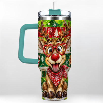 #pl[40oz|Green] Christmas Reindeer 40oz Tumbler with Handle, Stainless Steel Travel Cup