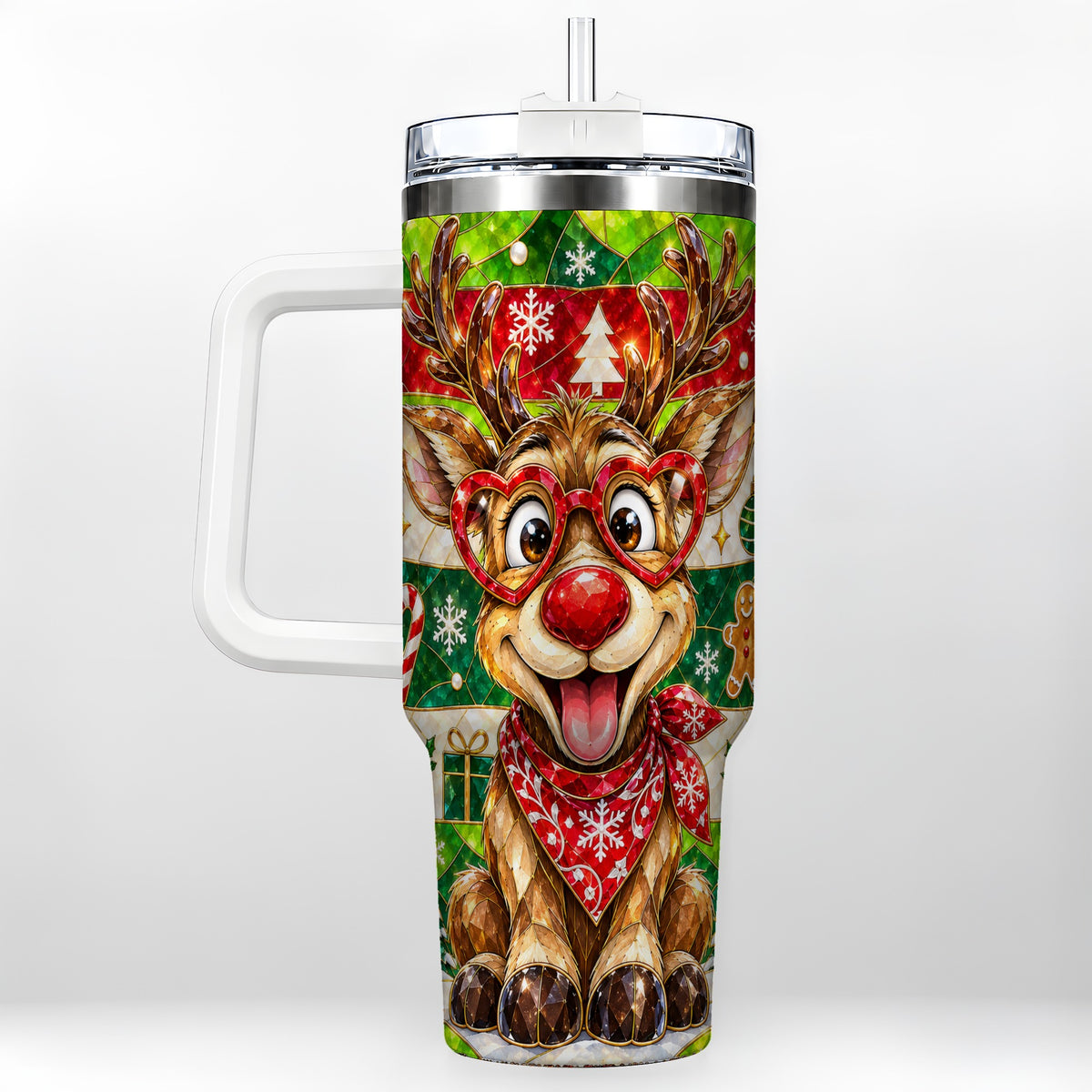 Christmas Reindeer 40oz Tumbler with Handle, Stainless Steel Travel Cup