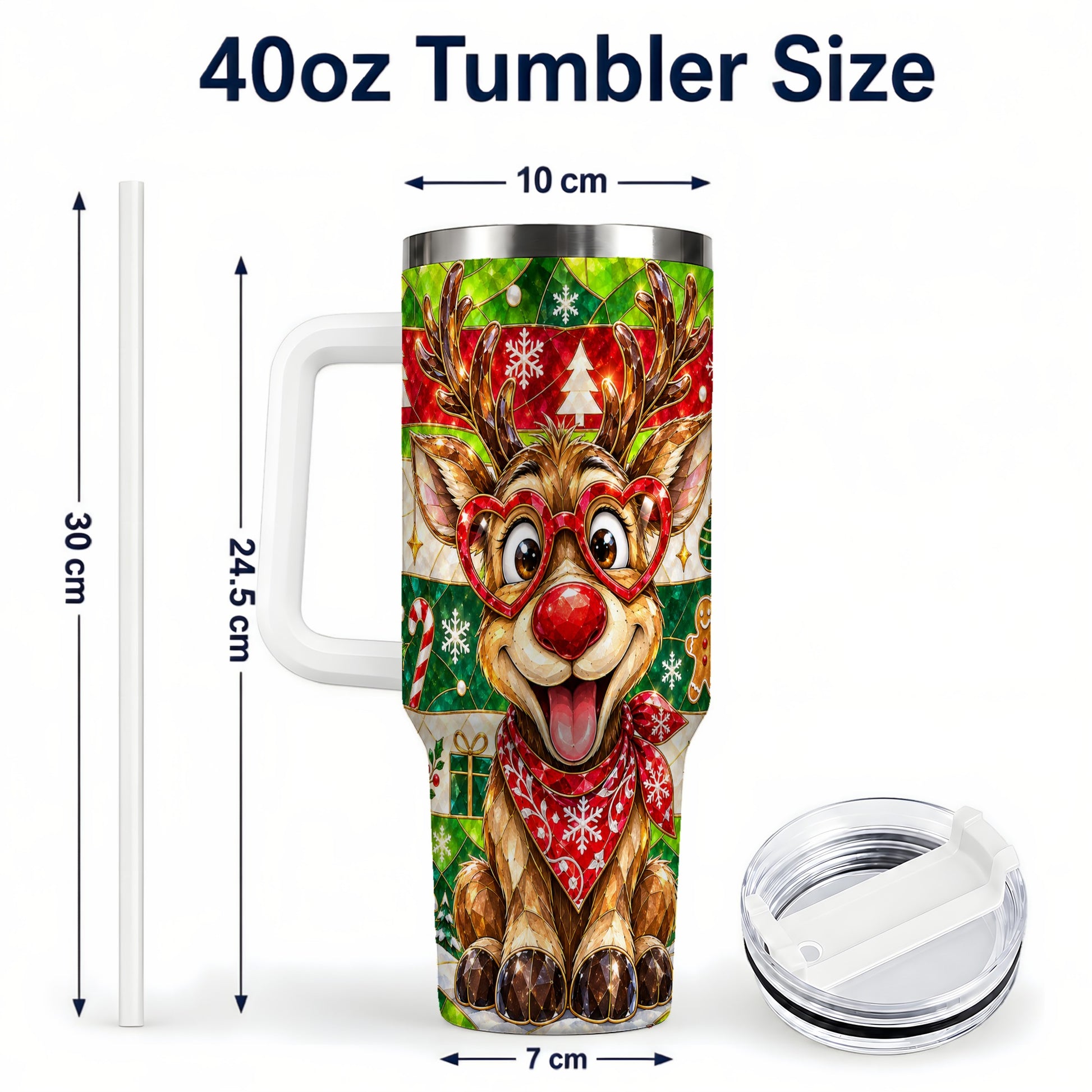 #pl[40oz|White] Christmas Reindeer 40oz Tumbler with Handle, Stainless Steel Travel Cup