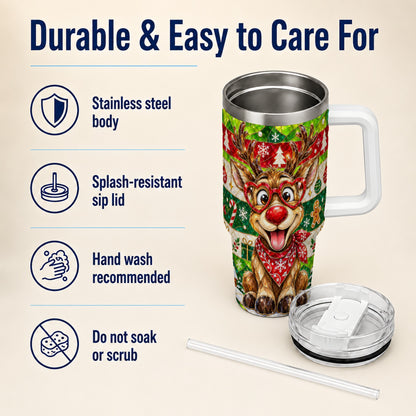 #pl[40oz|White] Christmas Reindeer 40oz Tumbler with Handle, Stainless Steel Travel Cup