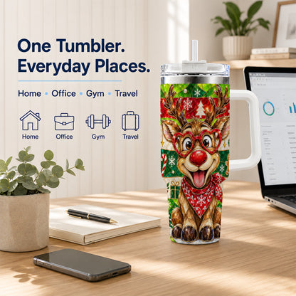 #pl[40oz|White] Christmas Reindeer 40oz Tumbler with Handle, Stainless Steel Travel Cup