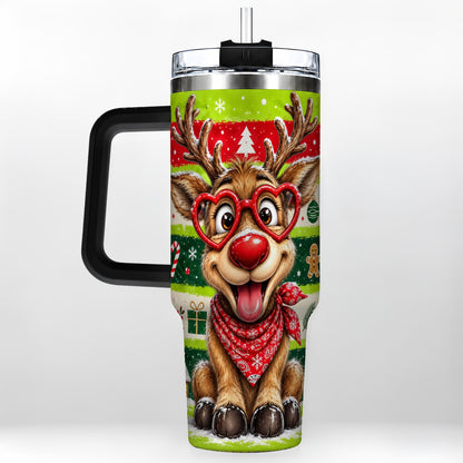 #pl[40oz|Black] Cute Reindeer 40oz Tumbler with Handle, Holiday Stainless Steel Travel Cup