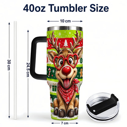 #pl[40oz|Black] Cute Reindeer 40oz Tumbler with Handle, Holiday Stainless Steel Travel Cup