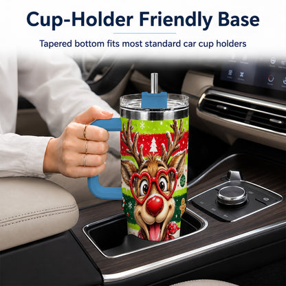 #pl[40oz|Blue] Cute Reindeer 40oz Tumbler with Handle, Holiday Stainless Steel Travel Cup