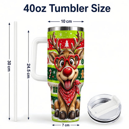 #pl[40oz|White] Cute Reindeer 40oz Tumbler with Handle, Holiday Stainless Steel Travel Cup