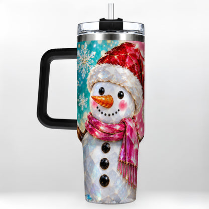 #pl[40oz|Black] Gemstone Style Snowman 40oz Tumbler with Handle, Stainless Steel Travel Cup