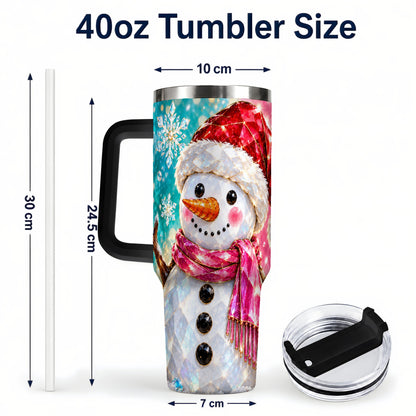 #pl[40oz|Black] Gemstone Style Snowman 40oz Tumbler with Handle, Stainless Steel Travel Cup